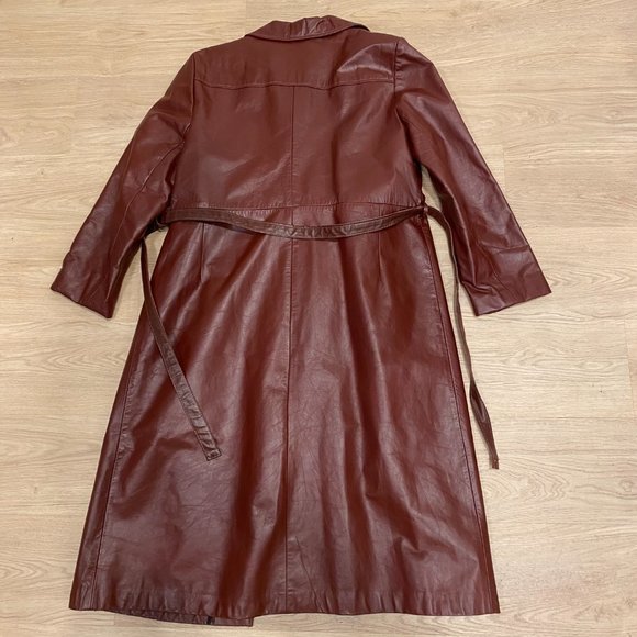 Brown/Burgundy Genuine Leather Trench Coat - Picture 5 of 6